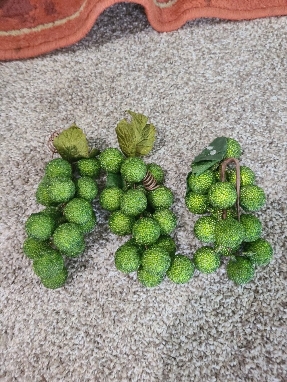 Vintage Faux Fruit Grape Clusters Green Crystalized Grape Clusters Set of 3
